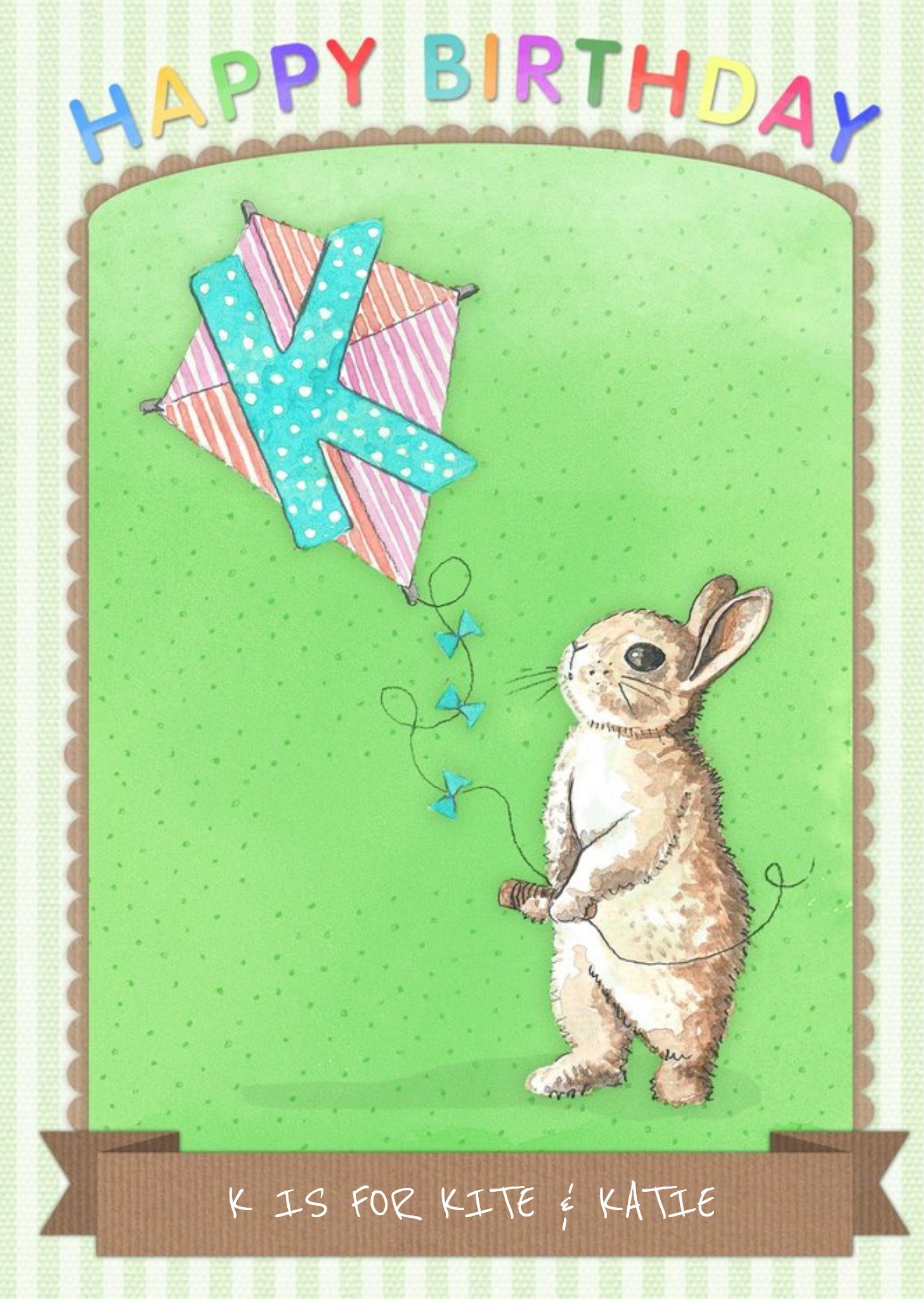 Moonpig Pinstriped K Is For Kite Personalised Birthday Card
