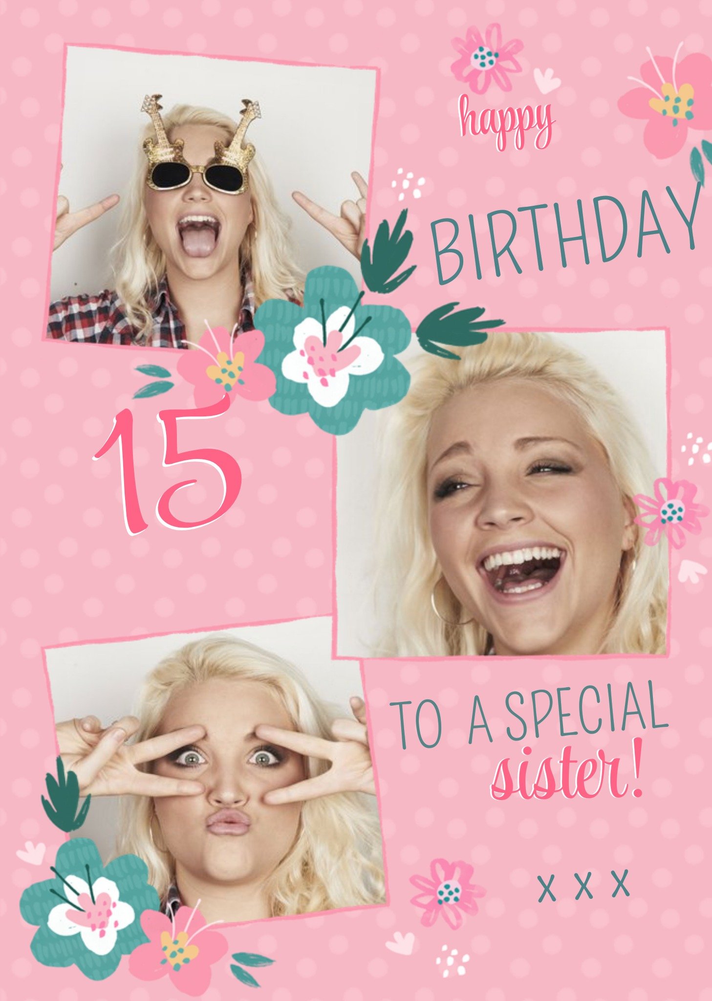 Moonpig Pink Floral Personalise Age Photo Upload Birthday Card