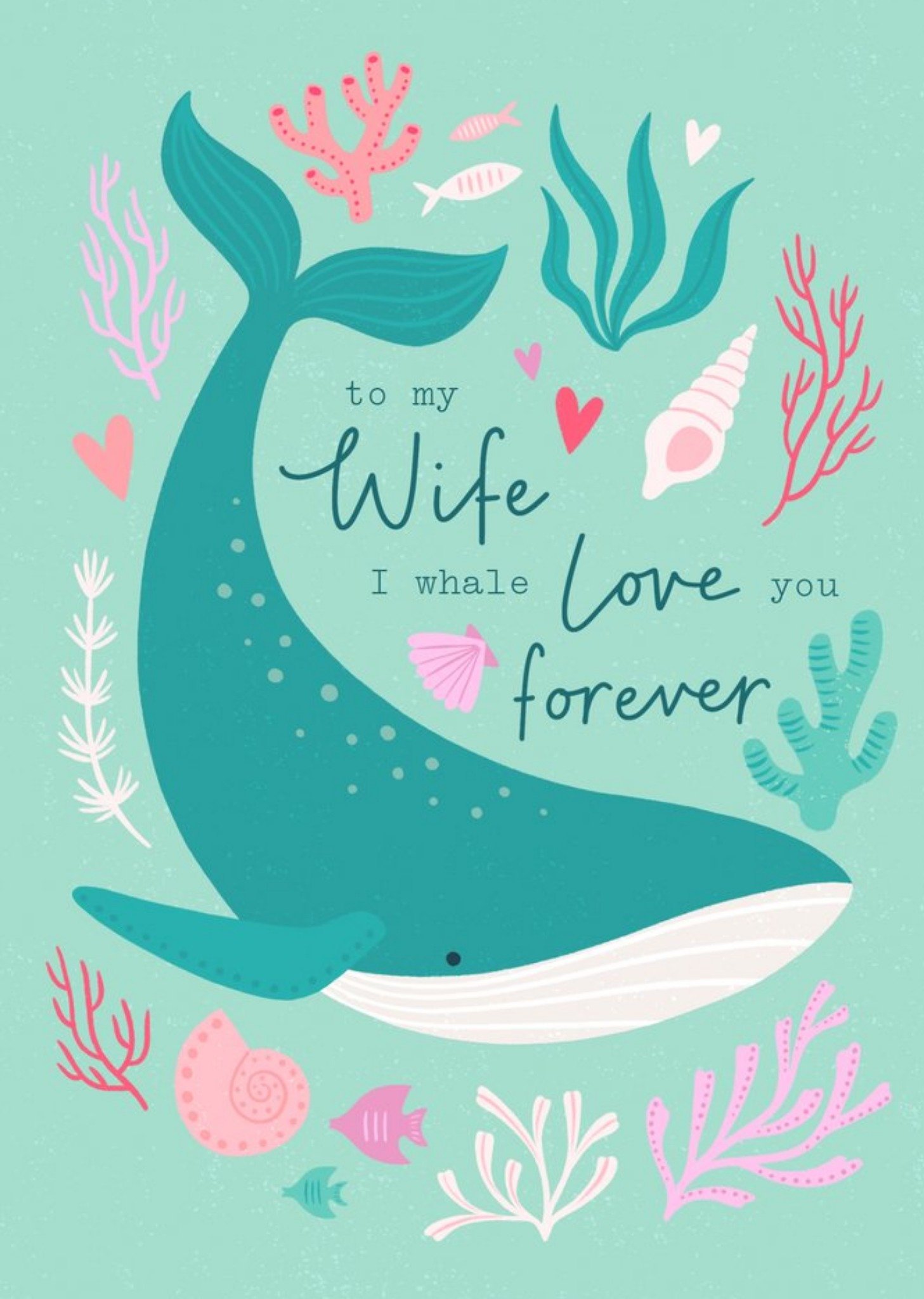 Moonpig Illustration Of A Blue Whale Surrounded By Coral Valentines Day Card