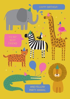 Scribbler Happy Birthday To My Best Friend And Fellow Party Animal Illustrated Animals Card