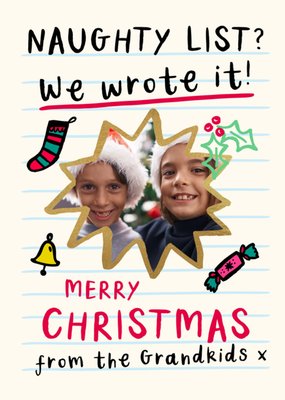 Naughty List Merry Christmas From The Grandkids Photo Upload Card