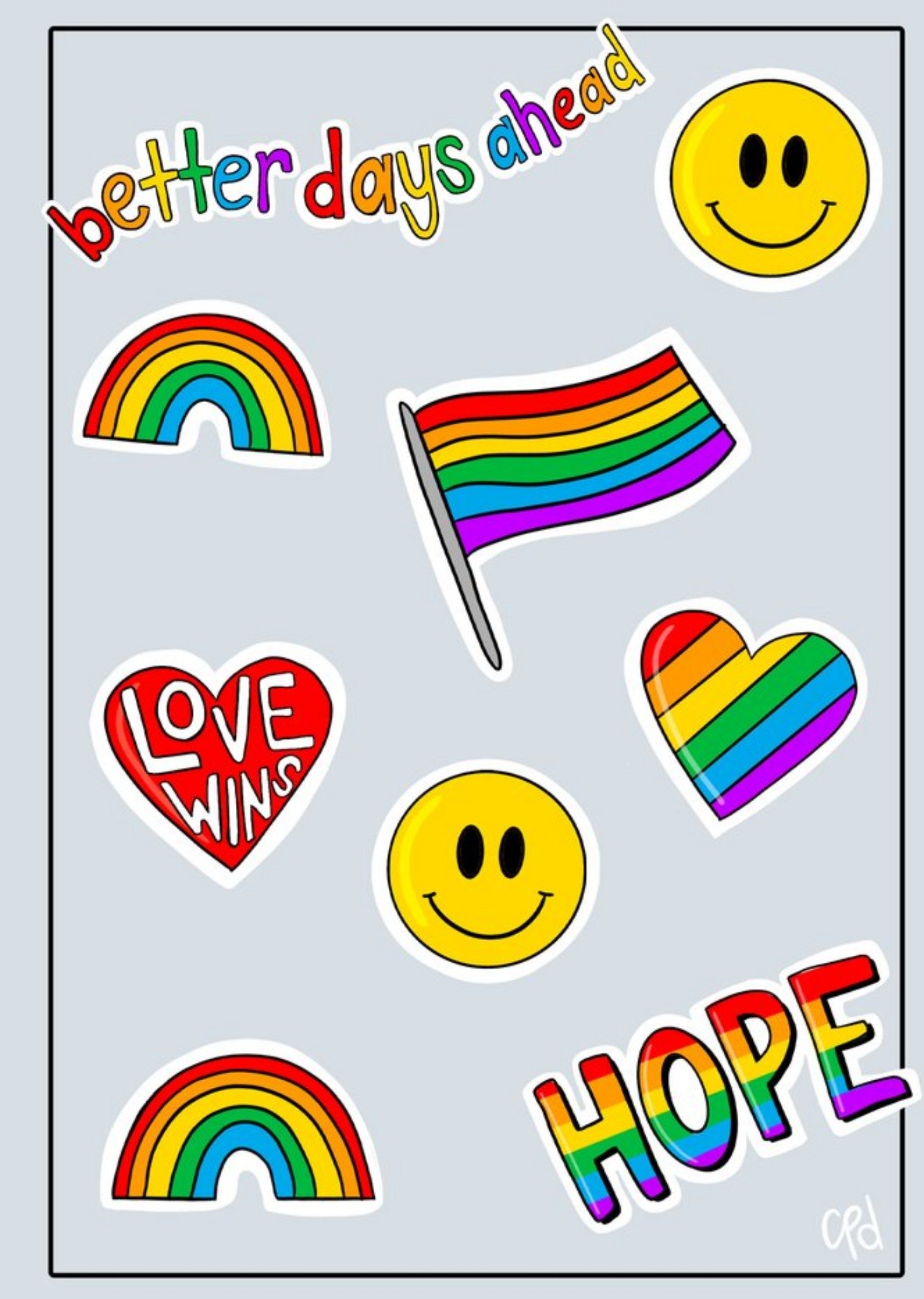 Moonpig Bright Graphic Rainbow Icons Better Days Ahead, Love Wins, Hope Card