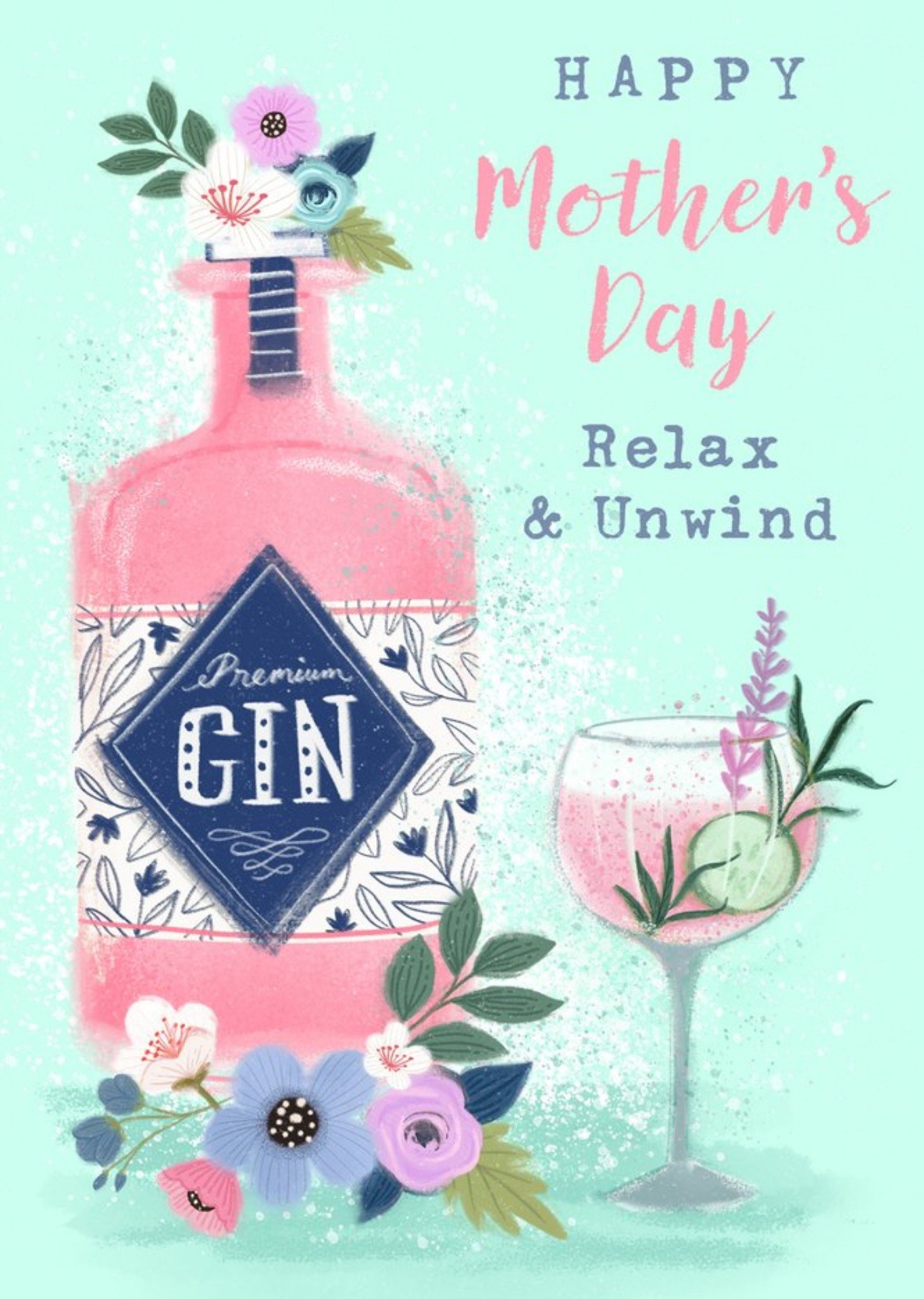 Moonpig Relax And Unwind Gin Illustrated Mother's Day Card