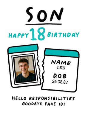 Son 18th Birthday Fake ID Humour Photo Upload Card