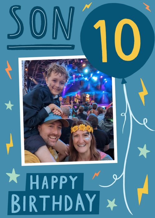 Son 10 Balloon Photo Upload Birthday Card