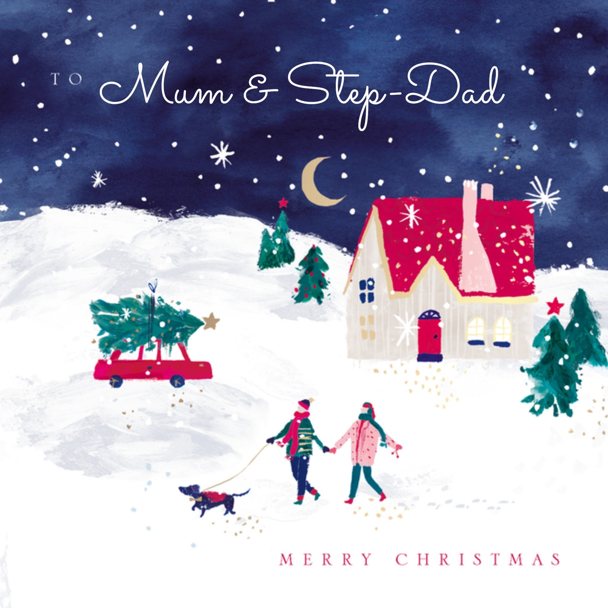 Moonpig Festive Scene Mum & Step-Dad Hand-Painted Christmas Card