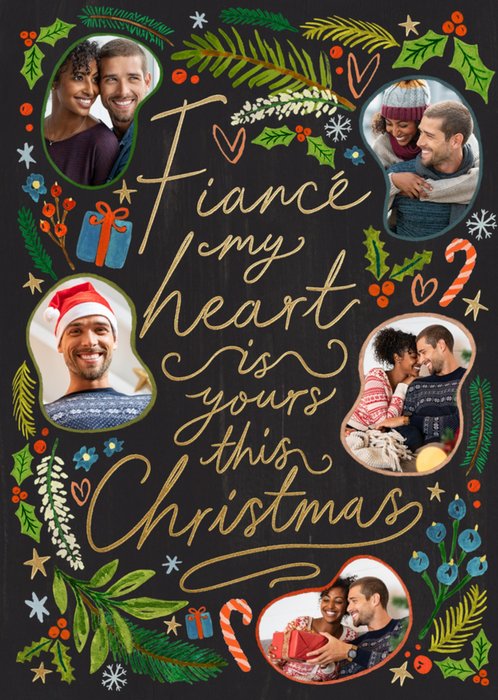 Fiancé My Heart Is Yours This Christmas Illustrated Photo Upload Card