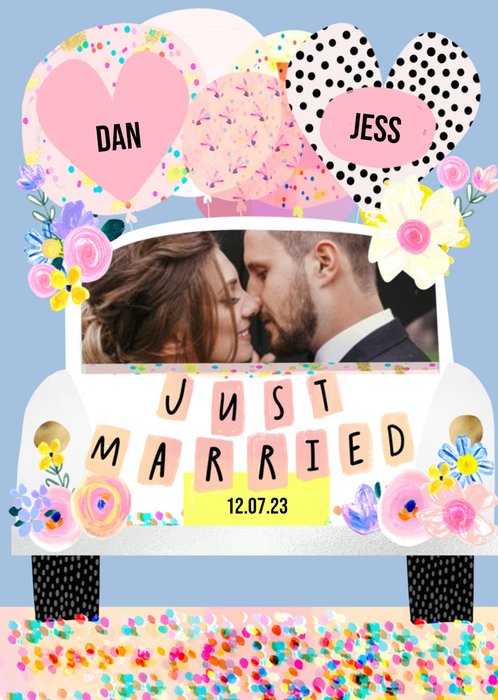 Katt Jones Illustration Colourful Wedding Photo Upload Confetti Card