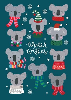 Cute Illustrated Koalas Snowflake Winter Wishes Card