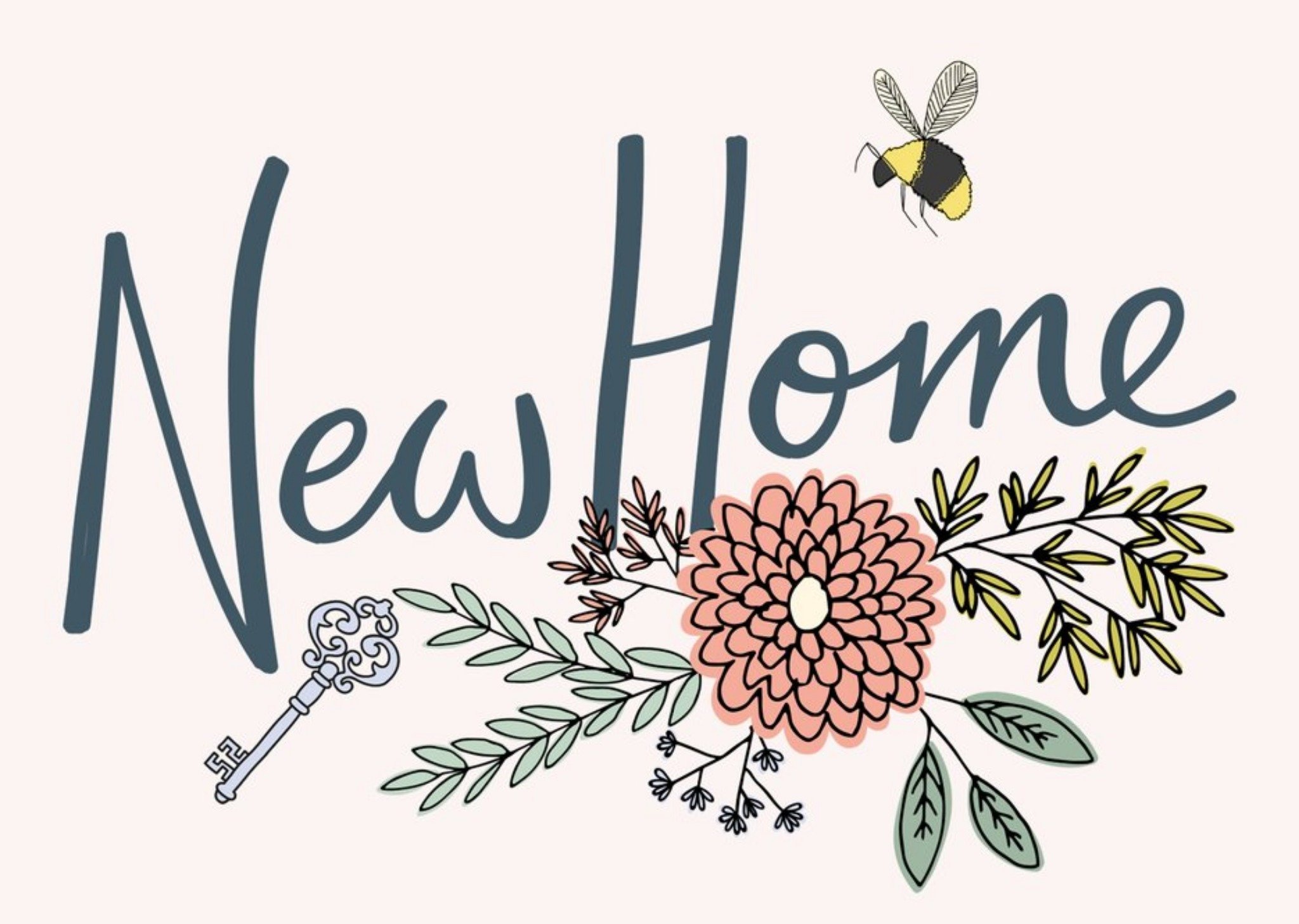 Moonpig Floral Illustration With Bees New Home Card