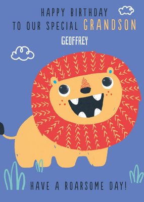 Bright Fun Illustration Of A Cute Lion Happy Birthday To Our Special Grandson Card