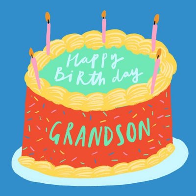 Katy Welsh Illustrated Birthday Cake Grandson Card