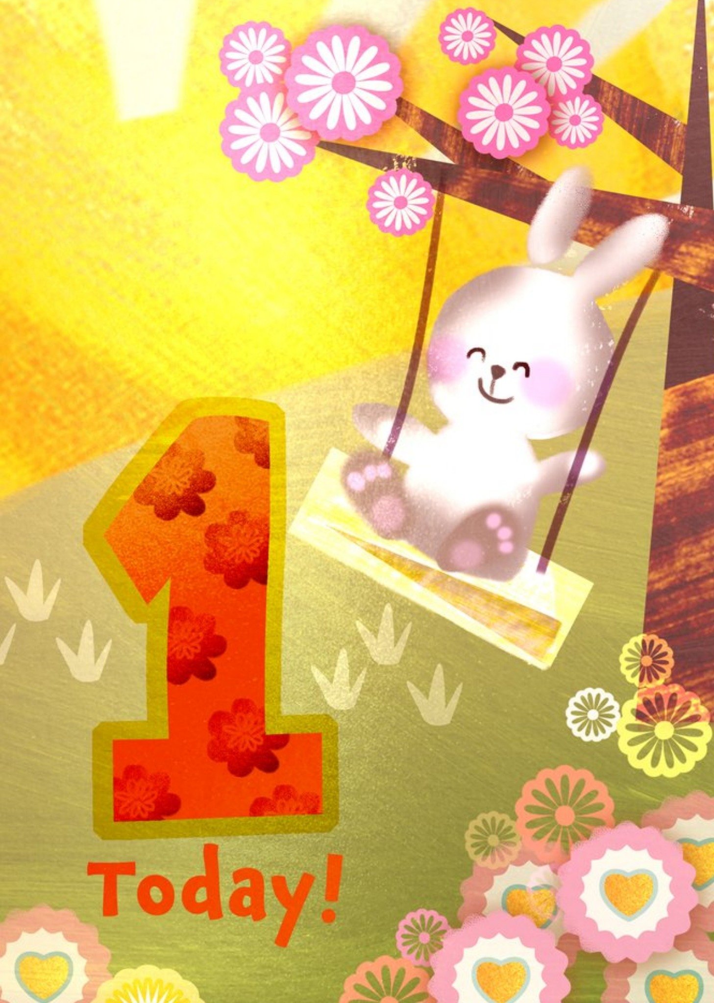 Moonpig Rabbit And Flowers 1 Today Birthday Card