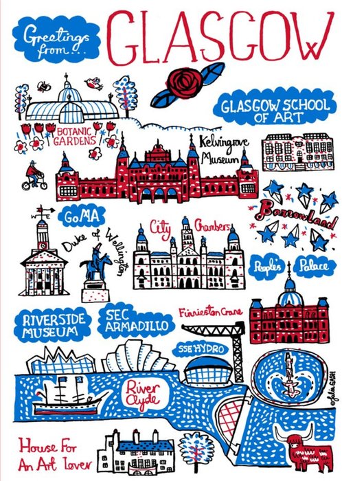 Illustrated Greetings From Glasgow Map Card