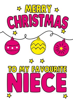 Bright Typography Illustrative Bauble Niece Christmas Card