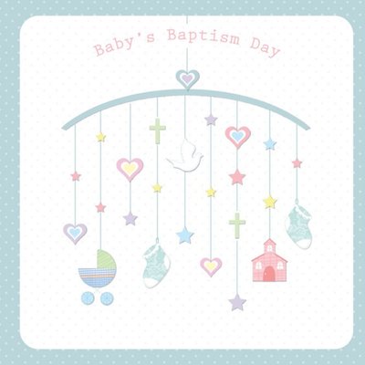 Davora Blue Illustrated Mobile Baby's Baptism Card