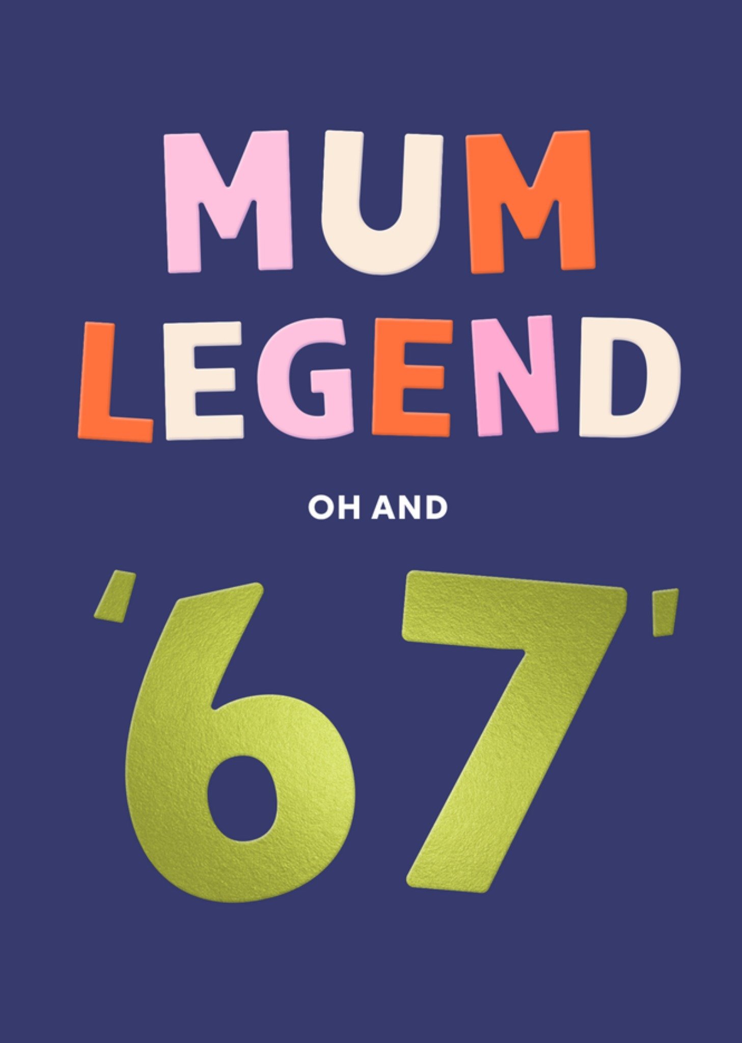 Moonpig Mum Legend Oh And 67 Typography Card