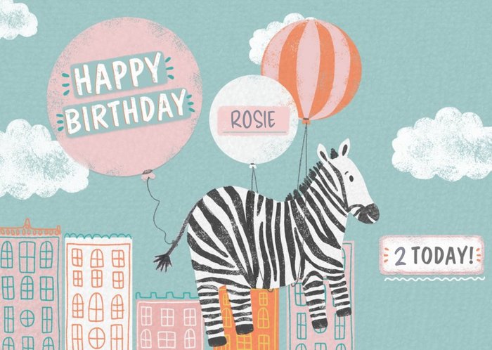 Flying Zebra Personalised Birthday Card