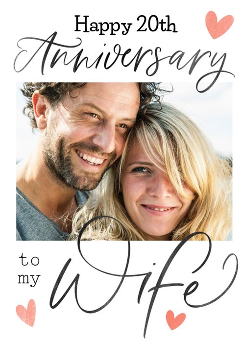 Typographic Calligraphy Wife Anniversary Photo Upload Card