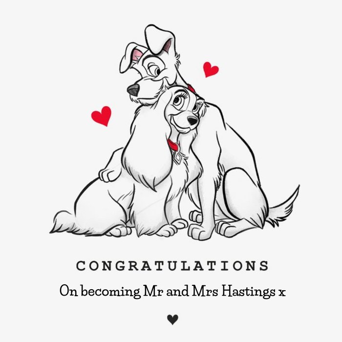 Disney Lady And The Tramp Congratulations Mr and Mrs Wedding Card