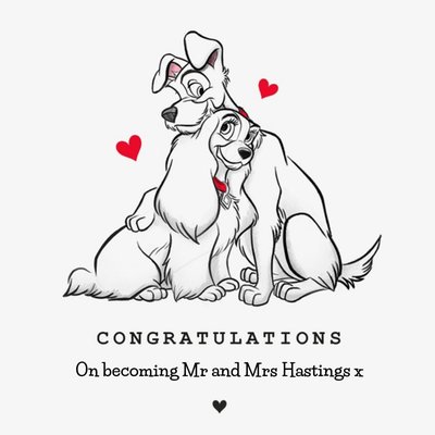 Disney Lady And The Tramp Congratulations Mr and Mrs Wedding Card