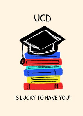 Lucky to Have You Cap & Books Illustrated Graduation Card