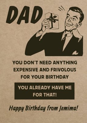 Funny Vintage Illustrated Customisable Dad Birthday Card