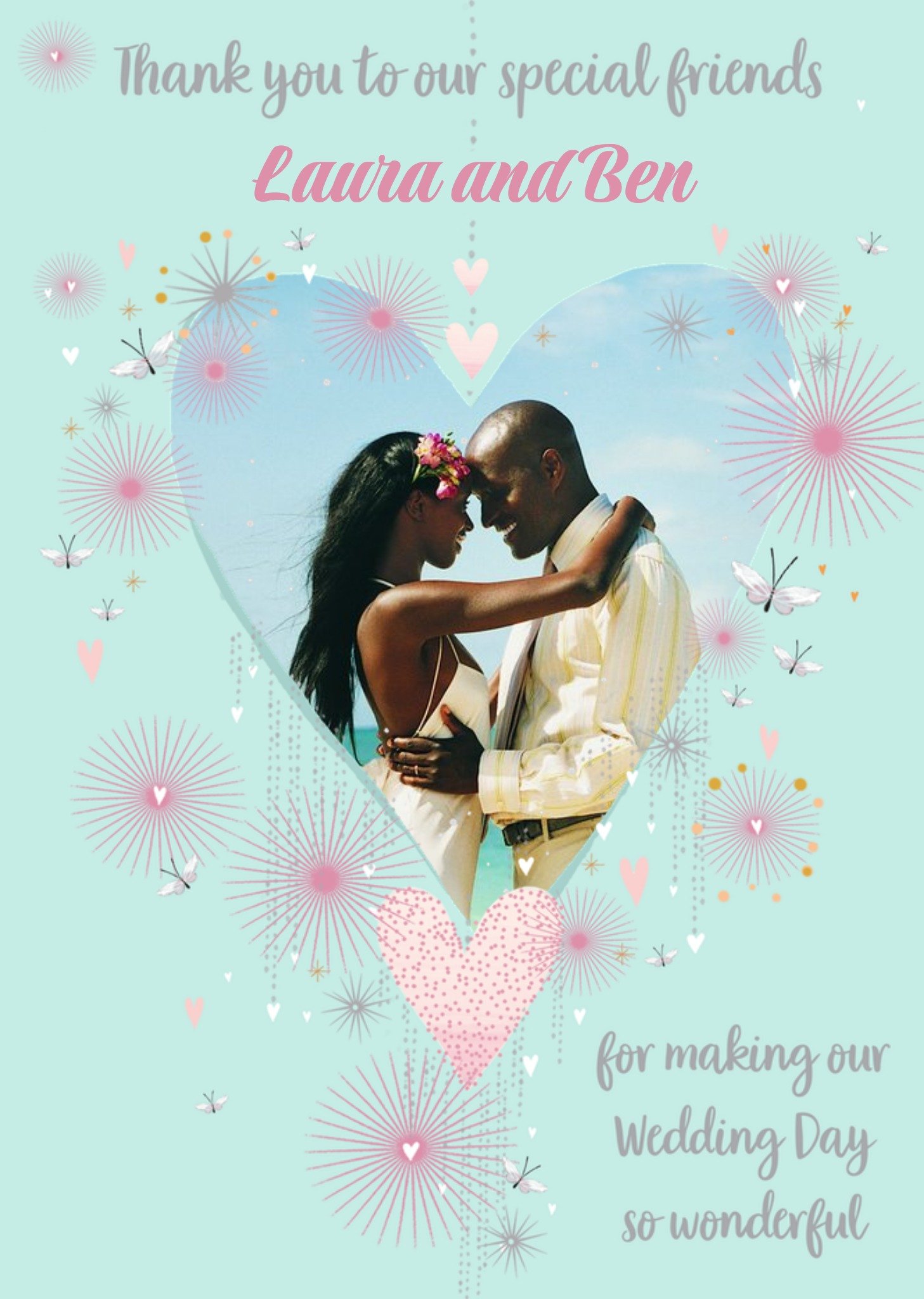 Moonpig Heart Shaped Photo Frame Surrounded By Sparkles Wedding Day Photo Upload Thank You Card