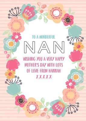 Peach Stripes And Bright Flowers Personalised Mother's Day Nan Card