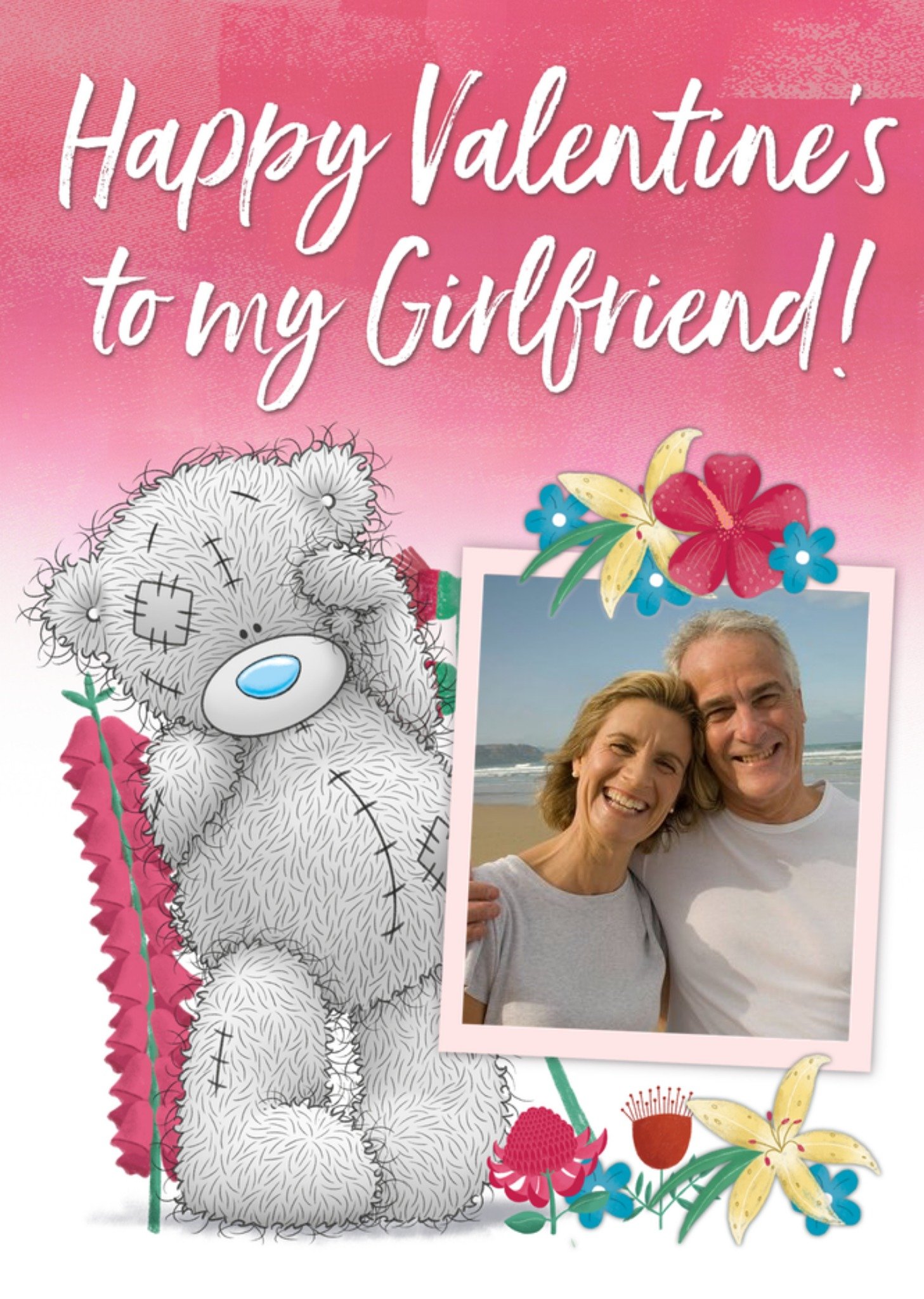 Me To You Tatty Teddy Floral Photo Upload Girlfriend Valentine's Card Ecard