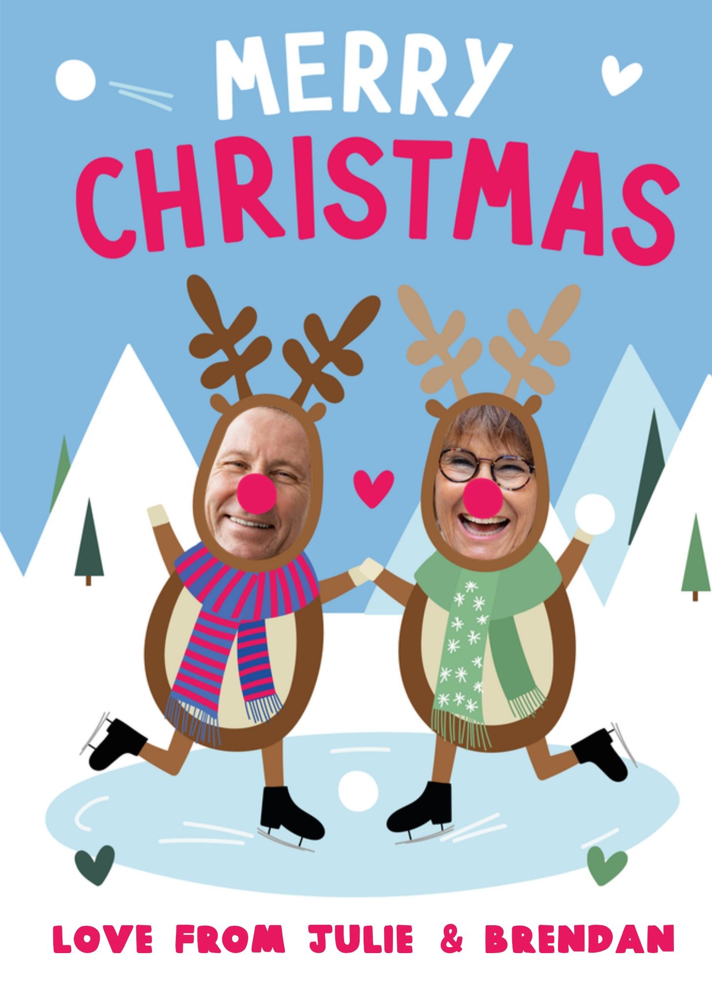 Moonpig Fun Reindeers Ice Skating Face In Hole Photo Upload Christmas Card