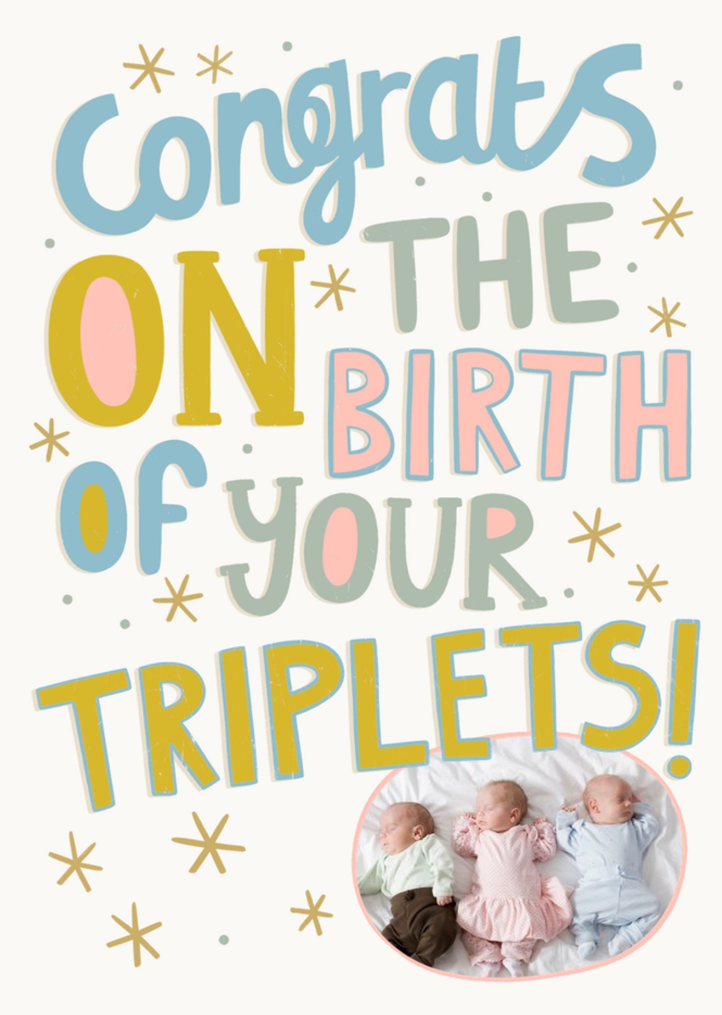 Moonpig Typographic Congrats On The Birth Of Your Triplets Photo Upload Card