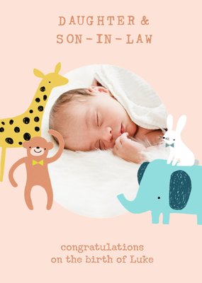 Cute Illustrative Daughter & Son-in-Law New Baby Card