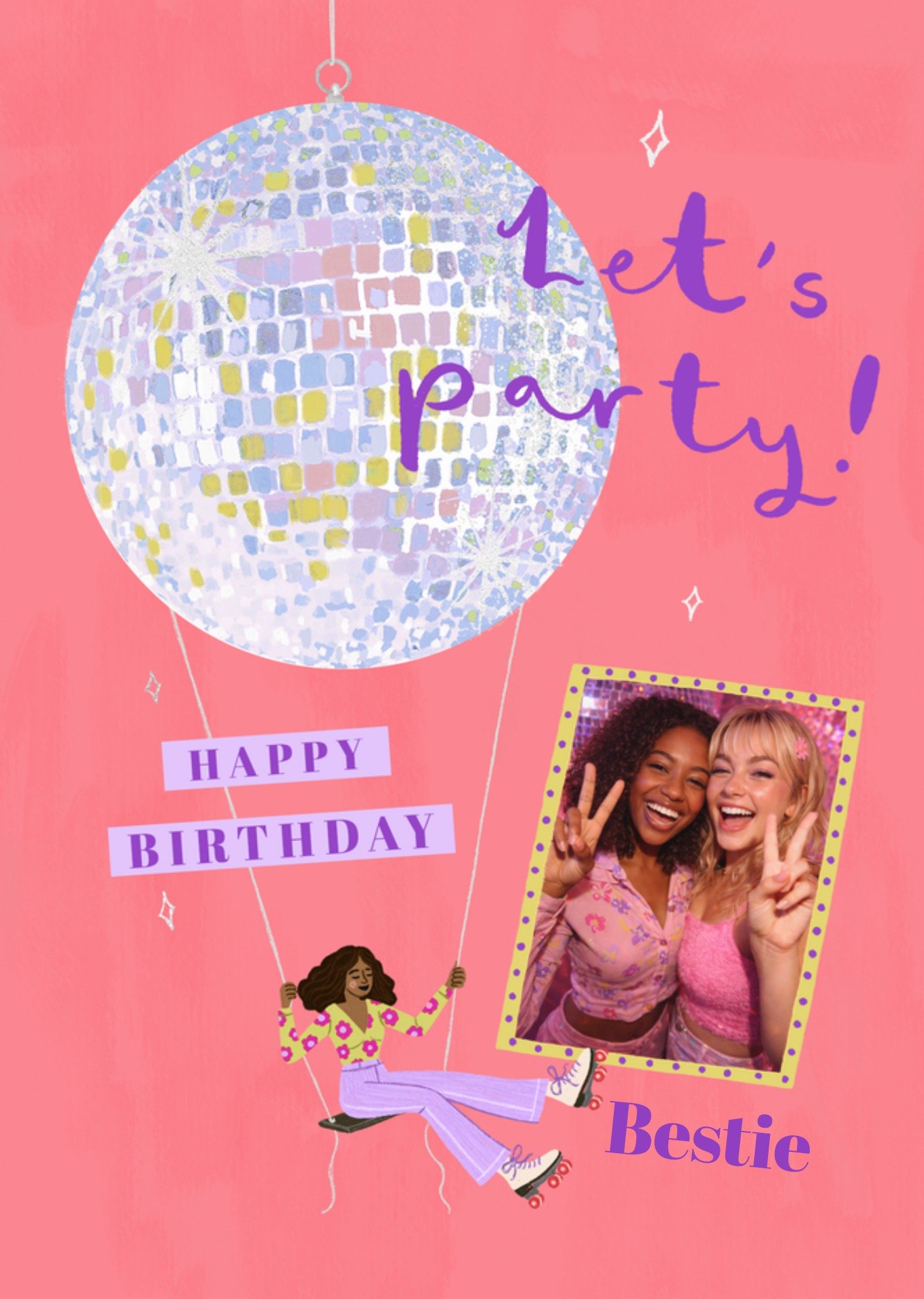 Moonpig Let's Party Happy Birthday Bestie Photo Upload Card