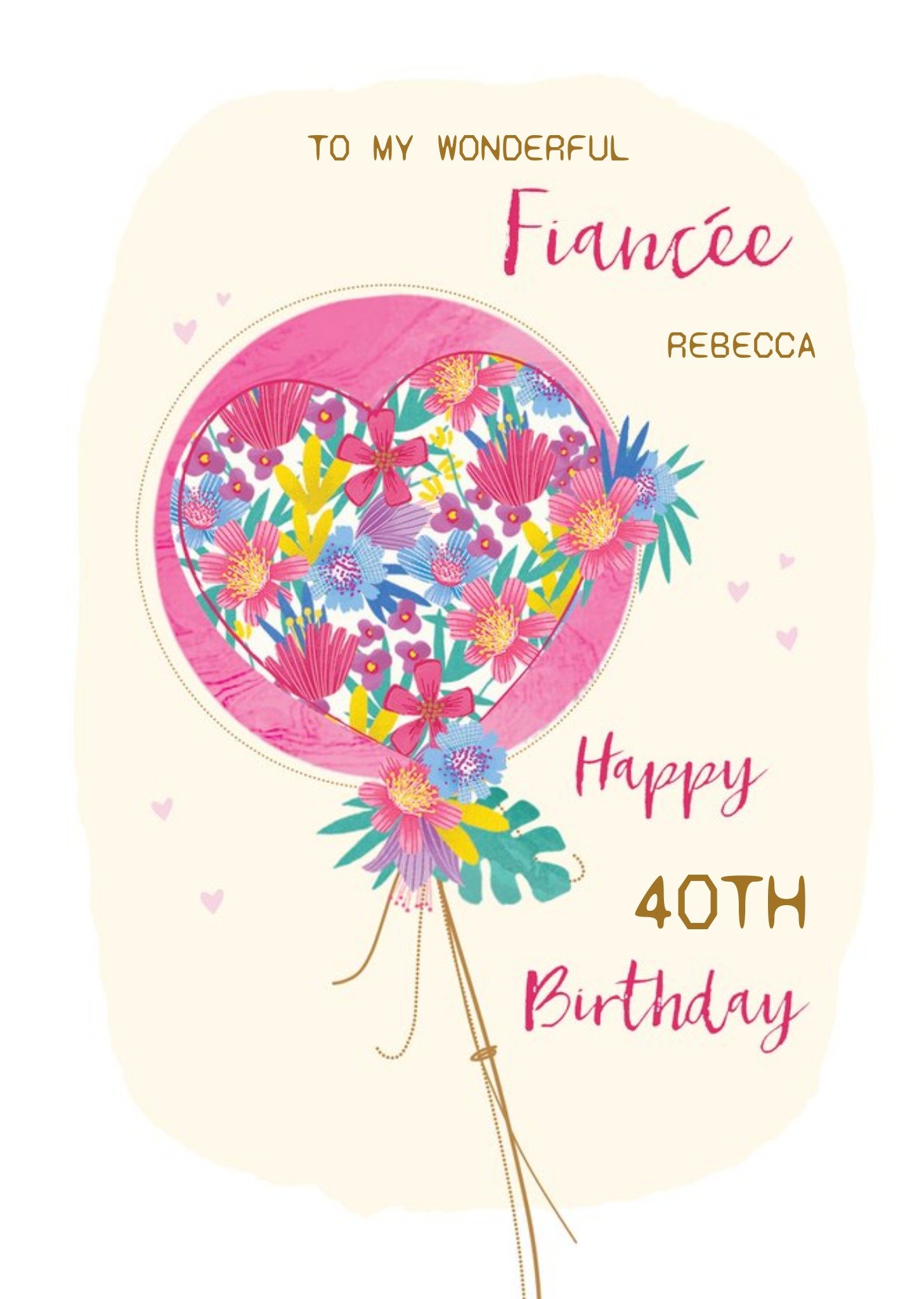 Moonpig Illustration Of A Balloon With A Heart Shaped Floral Pattern Fiancee's Fortieth Birthday Car