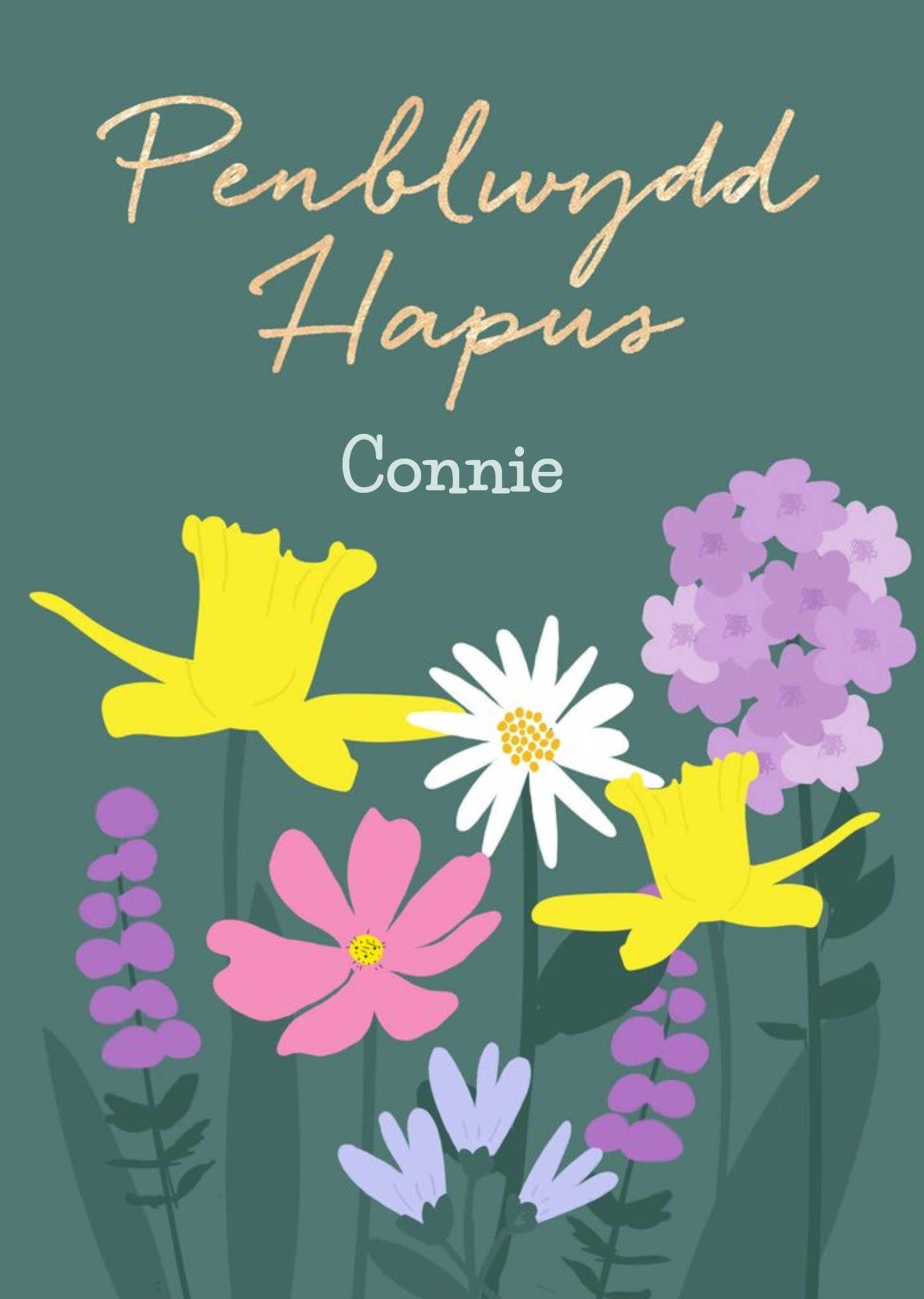 Moonpig Illustrated Welsh Flowers, Penblwydd Hapus Card