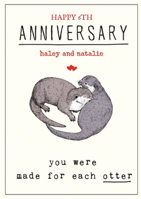 Cute Illustrative Otters Editable Anniversary Card