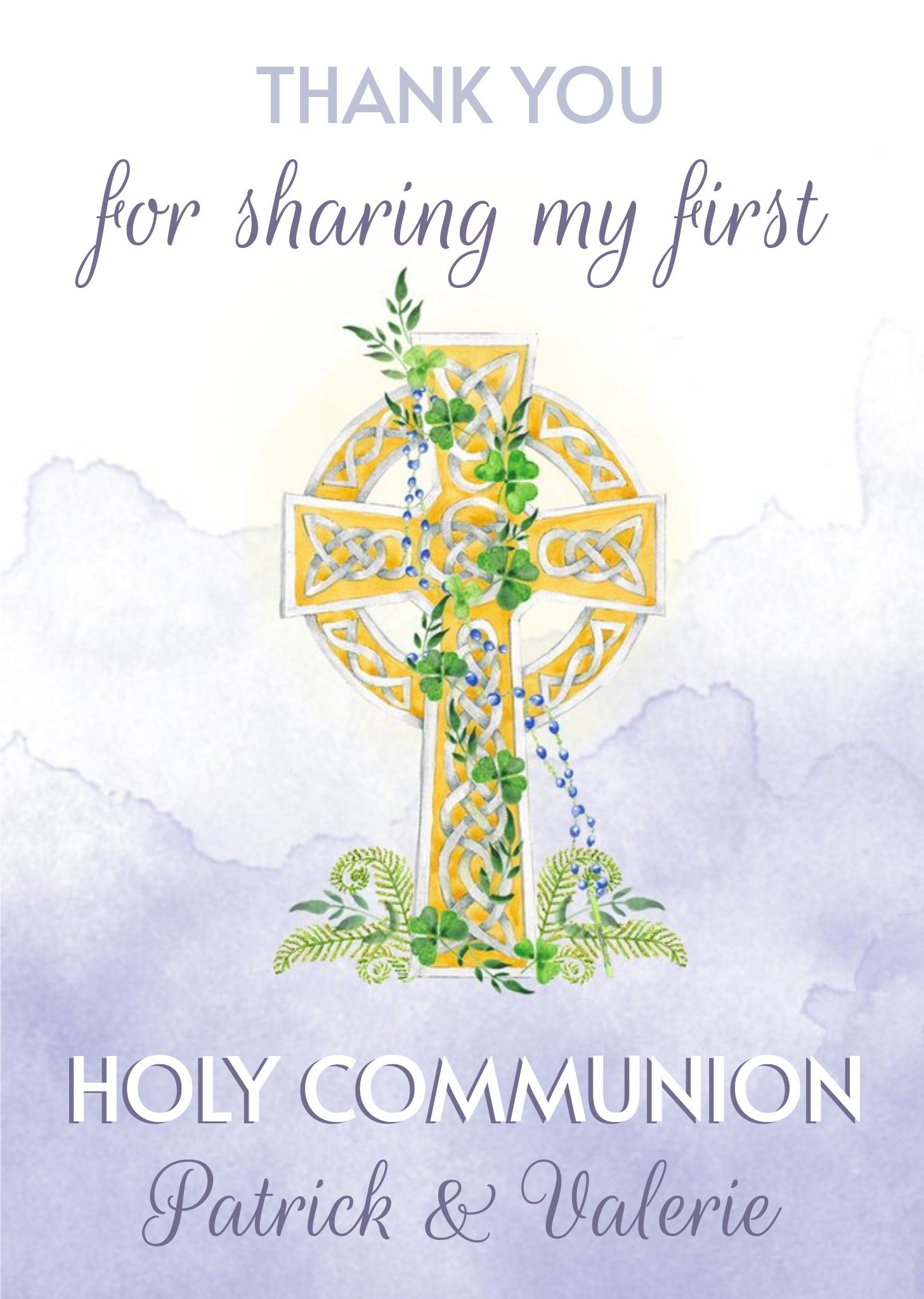 Moonpig Gold Cross Thank You First Holy Communion Card