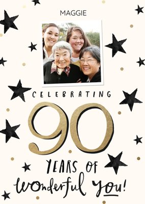 Photo Upload Illustrated Stars 90th Birthday Card