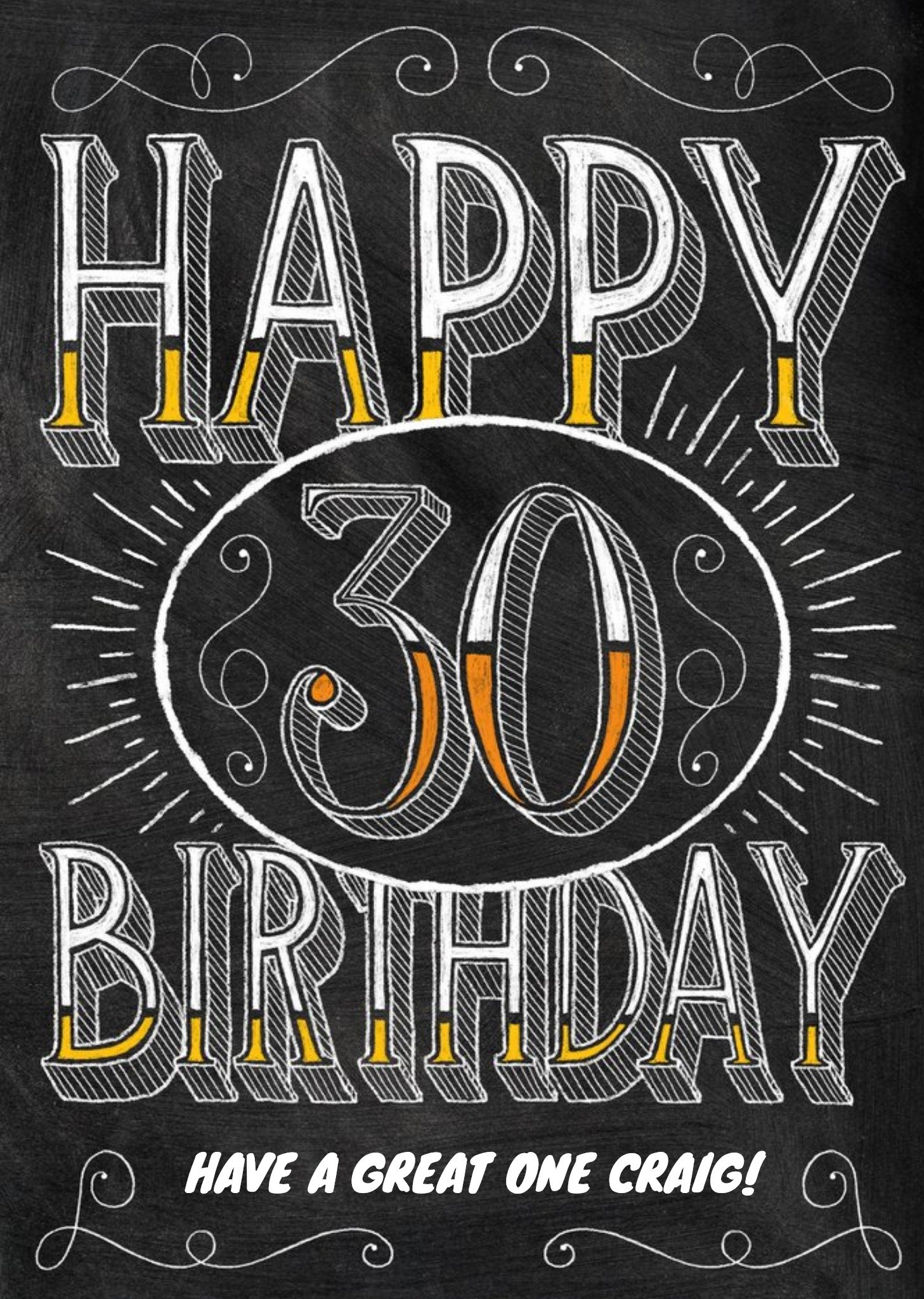 Moonpig Chalkboard Style Personalised Happy 30th Birthday Card
