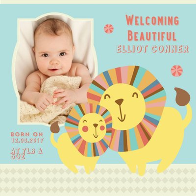 Rainbow Lions New Baby Photo Card