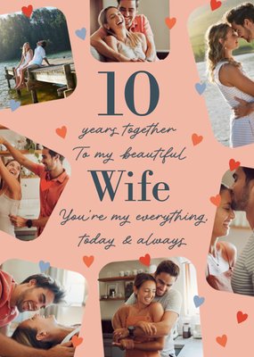 10 Years Together To My Beautiful Wife Typographic Photo Upload Card
