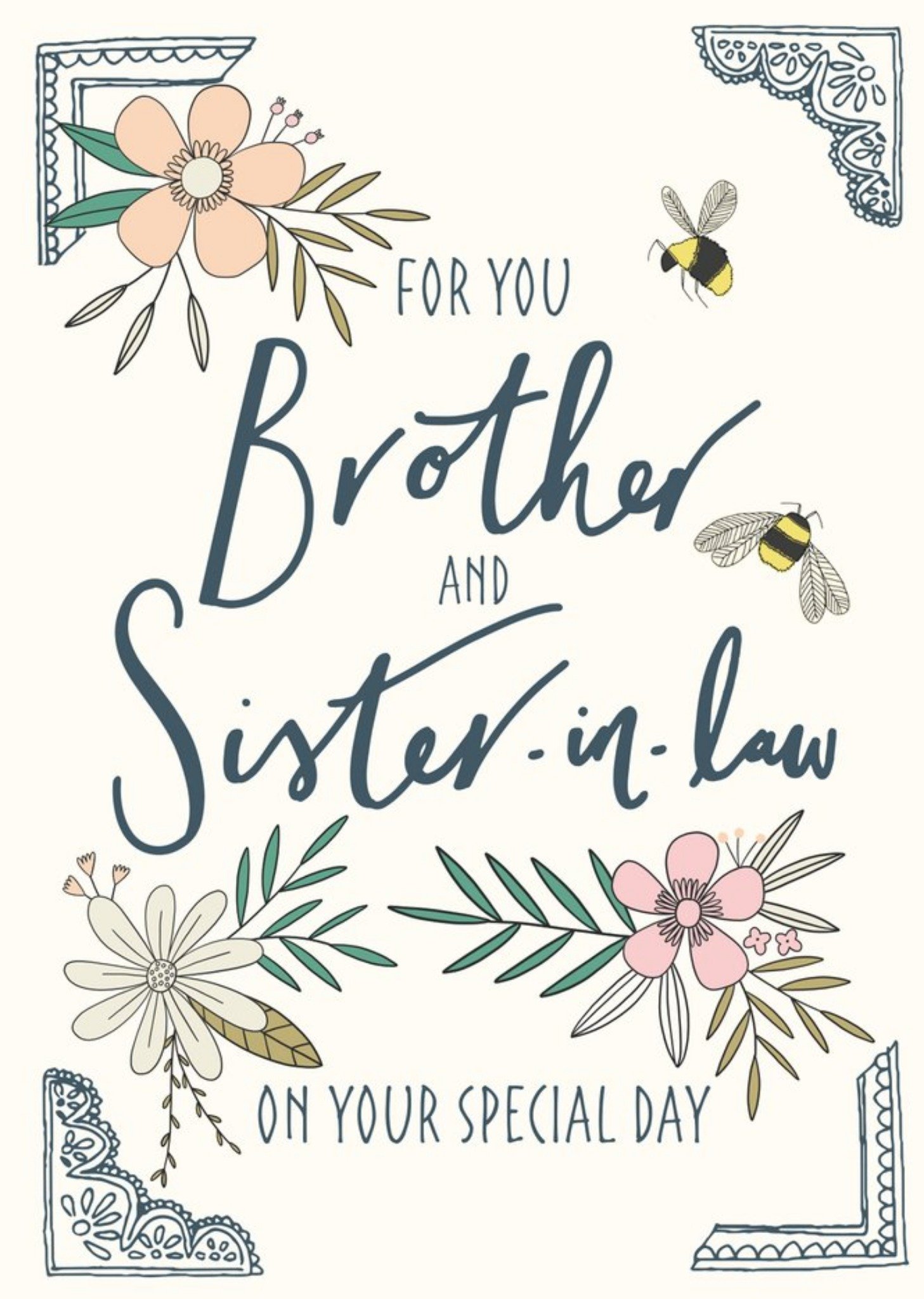 Moonpig Floral Wedding Cards - Brother And Sister-In-Law - Traditional Flowers And Bumblebee