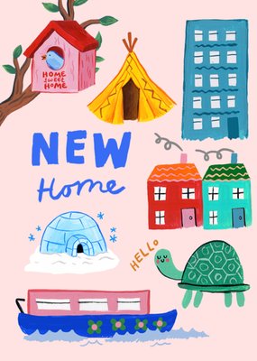 Illustrated New Home Card Featuring Different Homes