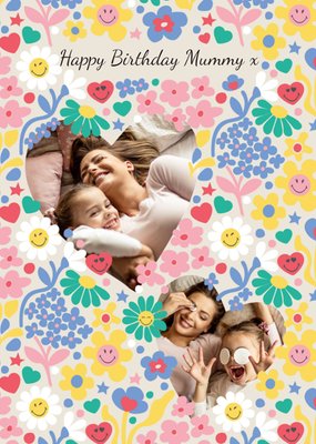 Smiley World Life Floral Happy Birthday Mummy Photo Upload Card