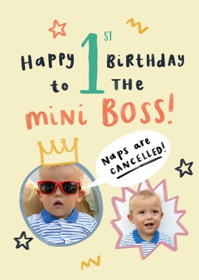 Mini Boss Happy 1st Birthday Photo Upload Card