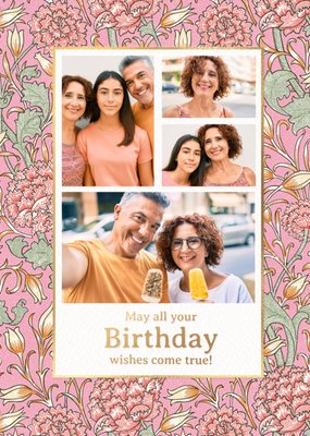 William Morris Birthday Wishes Floral Photo Upload Card
