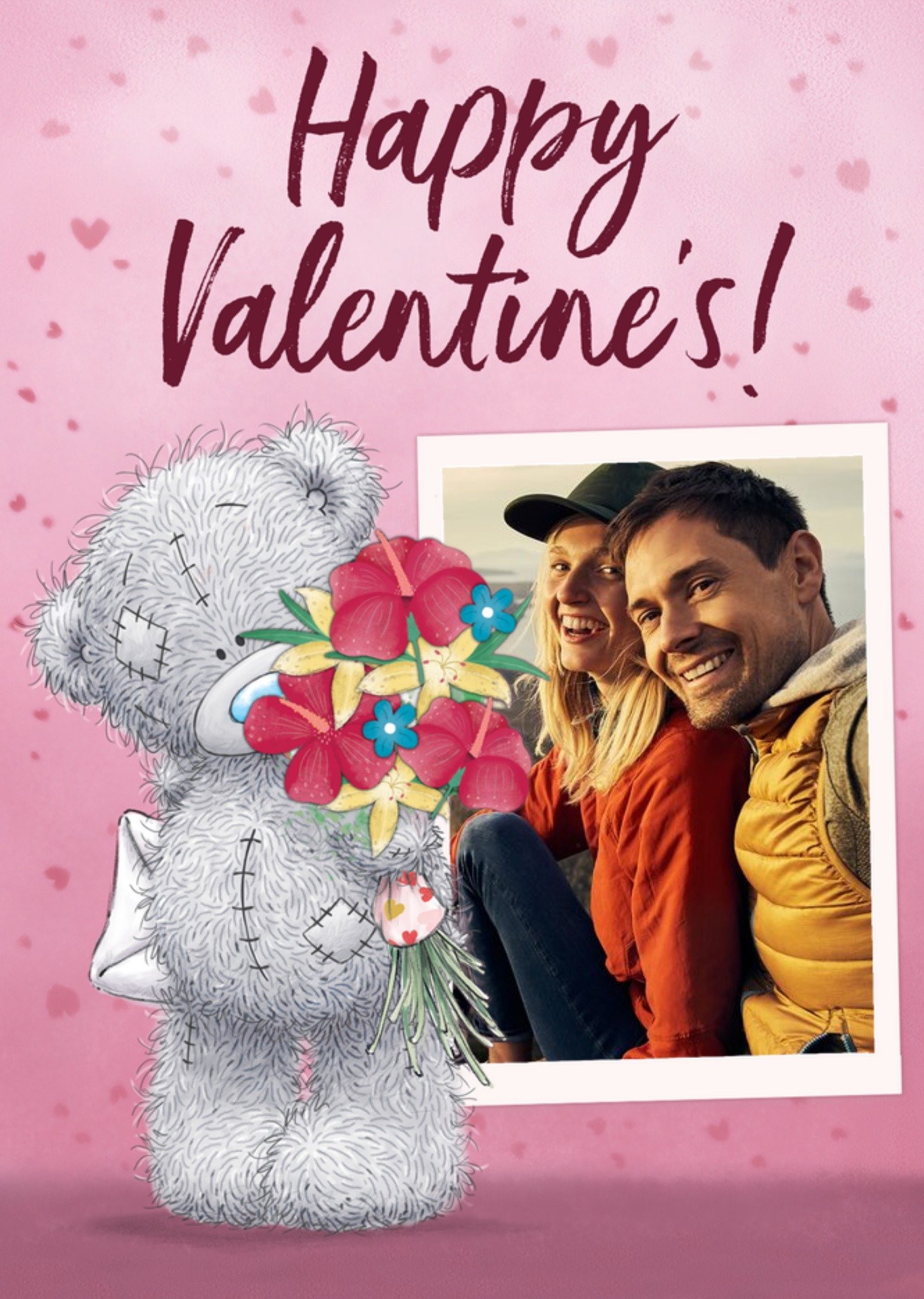 Me To You Tatty Teddy Holding Flowers Photo Upload Valentine's Card