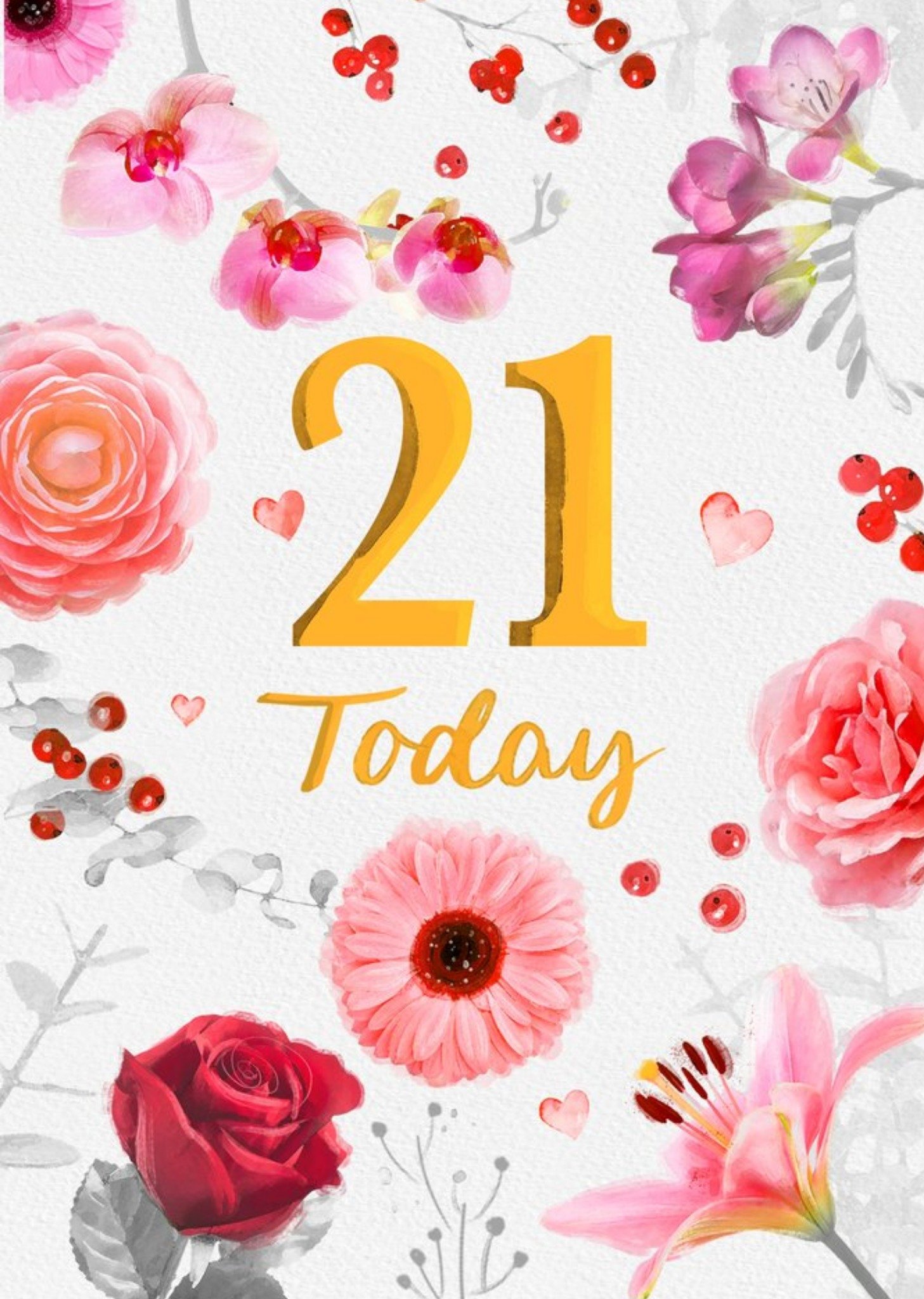 Moonpig Large Golden Number Surrounded By Flowers Twenty First Birthday Card