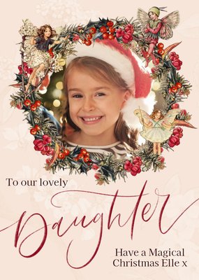 Flower Fairies Lovely Daughter Photo Upload Wreath Christmas Card